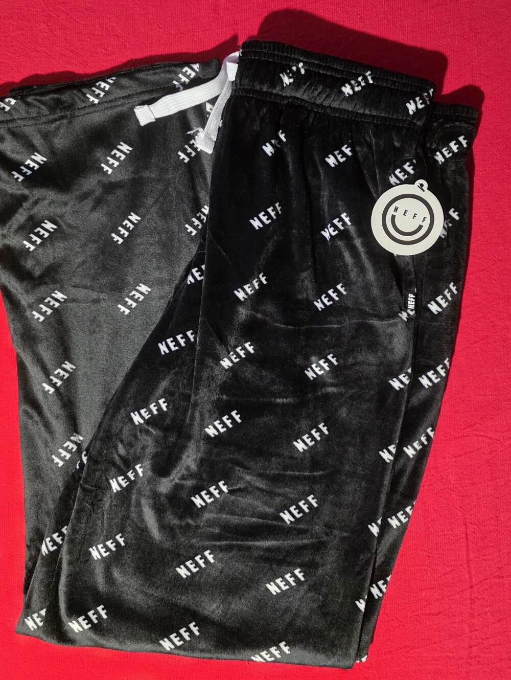 Neff Black Fleece Sleep Pants with White Allover Logo